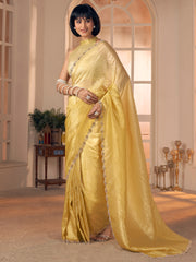 Women's Pure Silk Mustard Embellished DesignerSaree With Blouse Piece