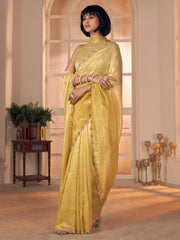 Women's Pure Silk Mustard Embellished DesignerSaree With Blouse Piece
