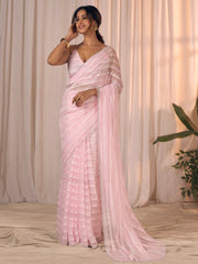 Women's Georgette Pink Embellished DesignerSaree With Blouse Piece