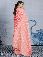 Women's Chanderi Cotton Pink Woven Design DesignerSaree With Blouse Piece