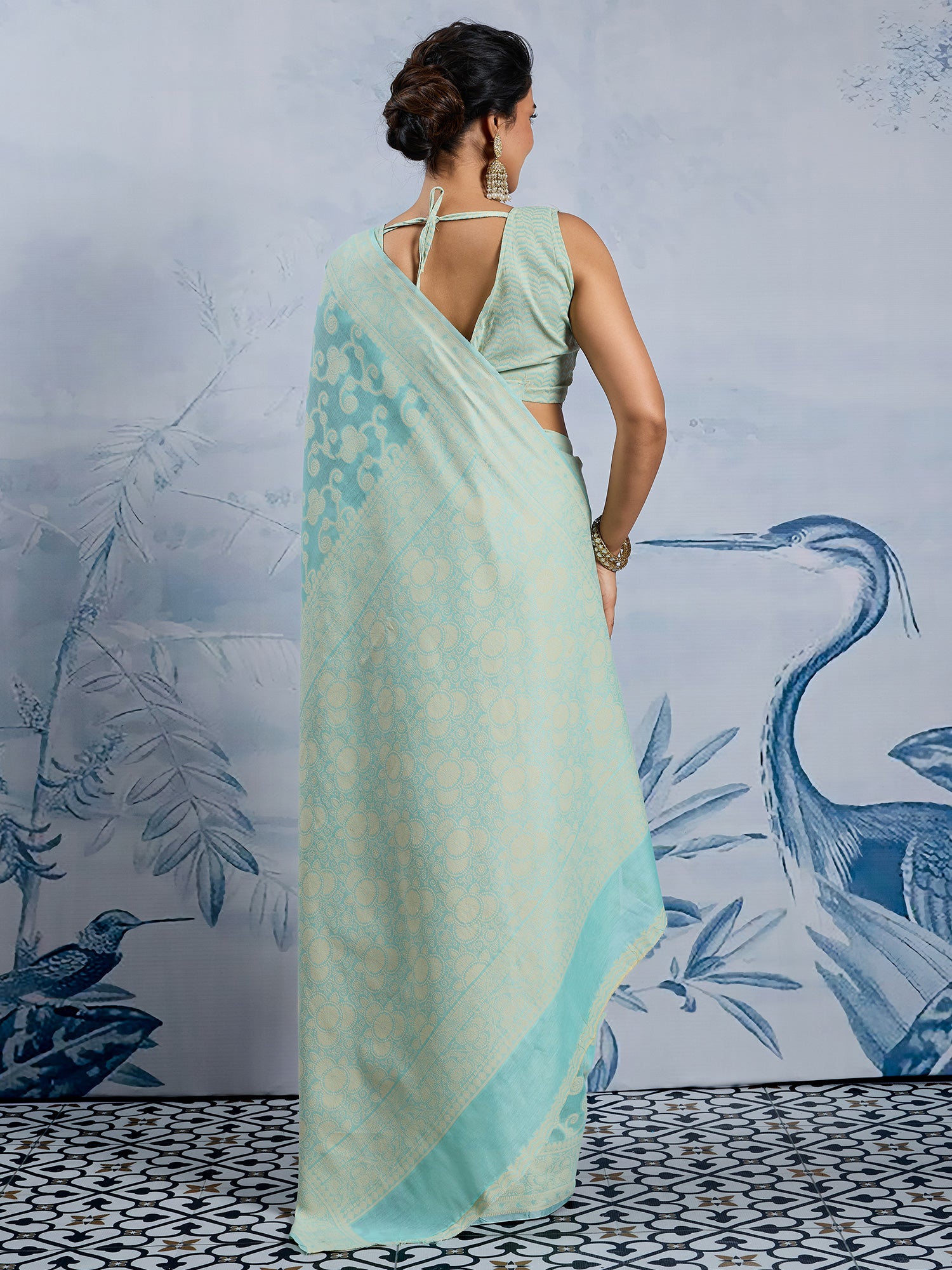 Women's Chanderi Cotton Light Blue Woven Design DesignerSaree With Blouse Piece