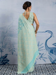 Women's Chanderi Cotton Light Blue Woven Design DesignerSaree With Blouse Piece