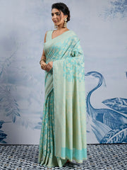 Women's Chanderi Cotton Light Blue Woven Design DesignerSaree With Blouse Piece