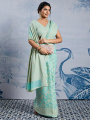 Women's Chanderi Cotton Light Blue Woven Design DesignerSaree With Blouse Piece