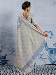 Women's Chanderi Cotton Grey Woven Design DesignerSaree With Blouse Piece