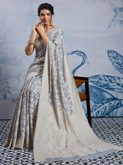 Women's Chanderi Cotton Grey Woven Design DesignerSaree With Blouse Piece
