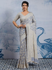 Women's Chanderi Cotton Grey Woven Design DesignerSaree With Blouse Piece