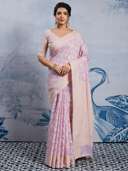 Women's Chanderi Cotton Lavendar Woven Design DesignerSaree With Blouse Piece