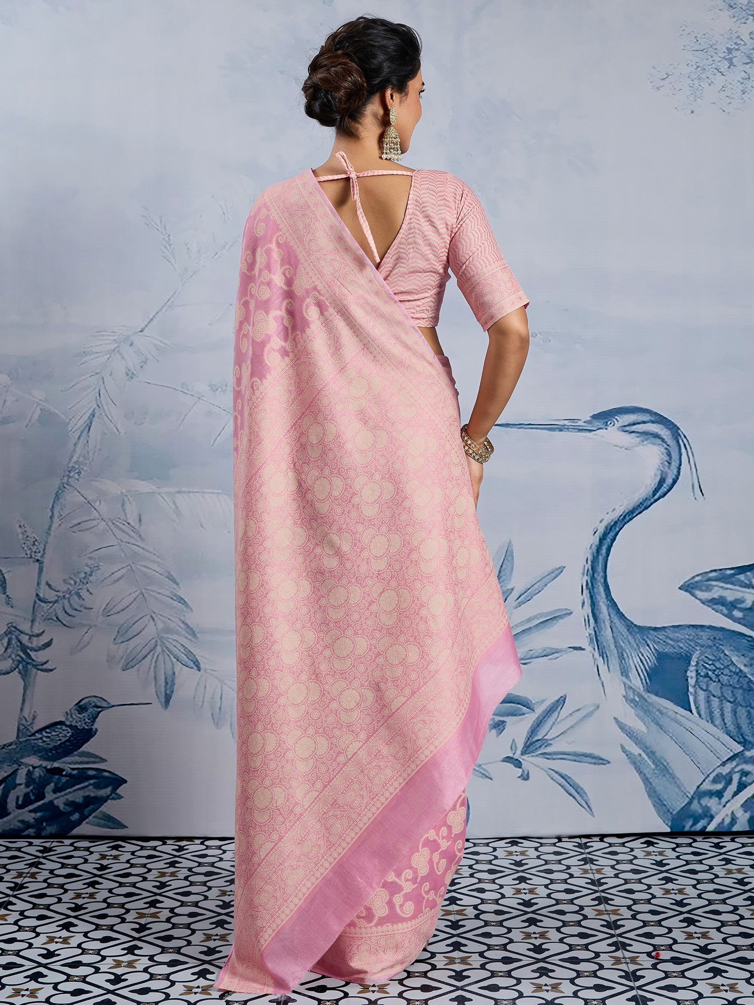 Women's Chanderi Cotton Pink Woven Design DesignerSaree With Blouse Piece