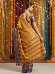 Women's Silk Blend Mustard Woven Design DesignerSaree With Blouse Piece