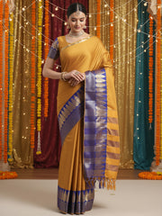 Women's Silk Blend Mustard Woven Design DesignerSaree With Blouse Piece