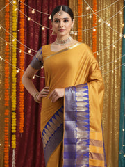 Women's Silk Blend Mustard Woven Design DesignerSaree With Blouse Piece
