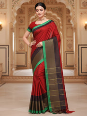Women's Cotton Silk Red Solid DesignerSaree With Blouse Piece