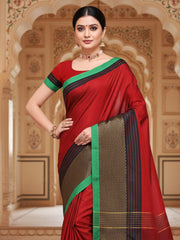 Women's Cotton Silk Red Solid DesignerSaree With Blouse Piece