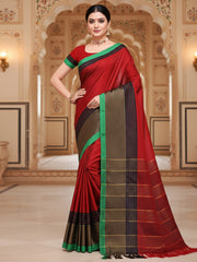Women's Cotton Silk Red Solid DesignerSaree With Blouse Piece