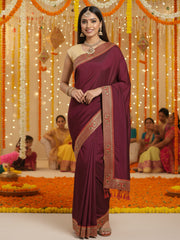 Women's Silk Blend Purple Solid DesignerSaree With Blouse Piece