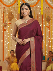 Women's Silk Blend Purple Solid DesignerSaree With Blouse Piece