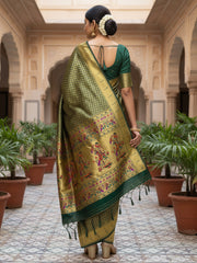 Women's Silk Blend Green Woven Design DesignerSaree With Blouse Piece