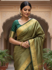 Women's Silk Blend Green Woven Design DesignerSaree With Blouse Piece