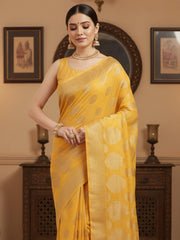 Women's Silk Blend Mustard Woven Design DesignerSaree With Blouse Piece