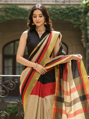 Women's Art Silk Beige zari work DesignerSaree With Blouse Piece