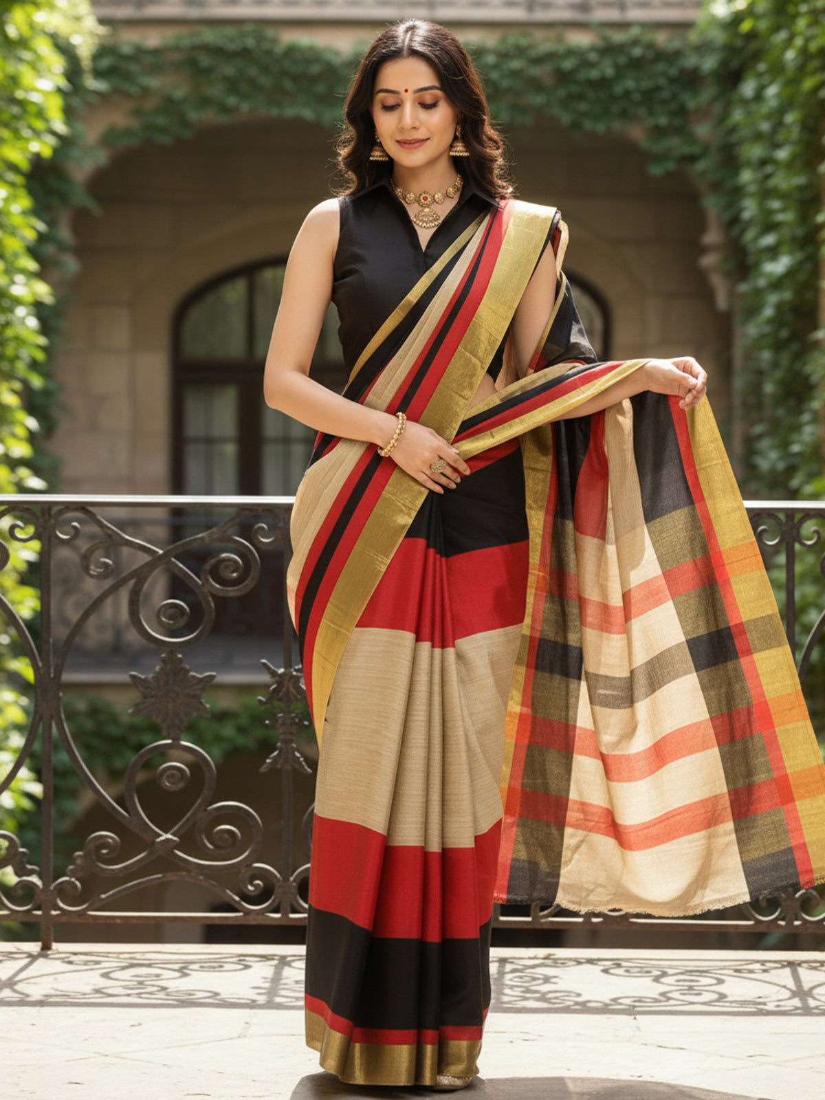 Women's Art Silk Beige zari work DesignerSaree With Blouse Piece
