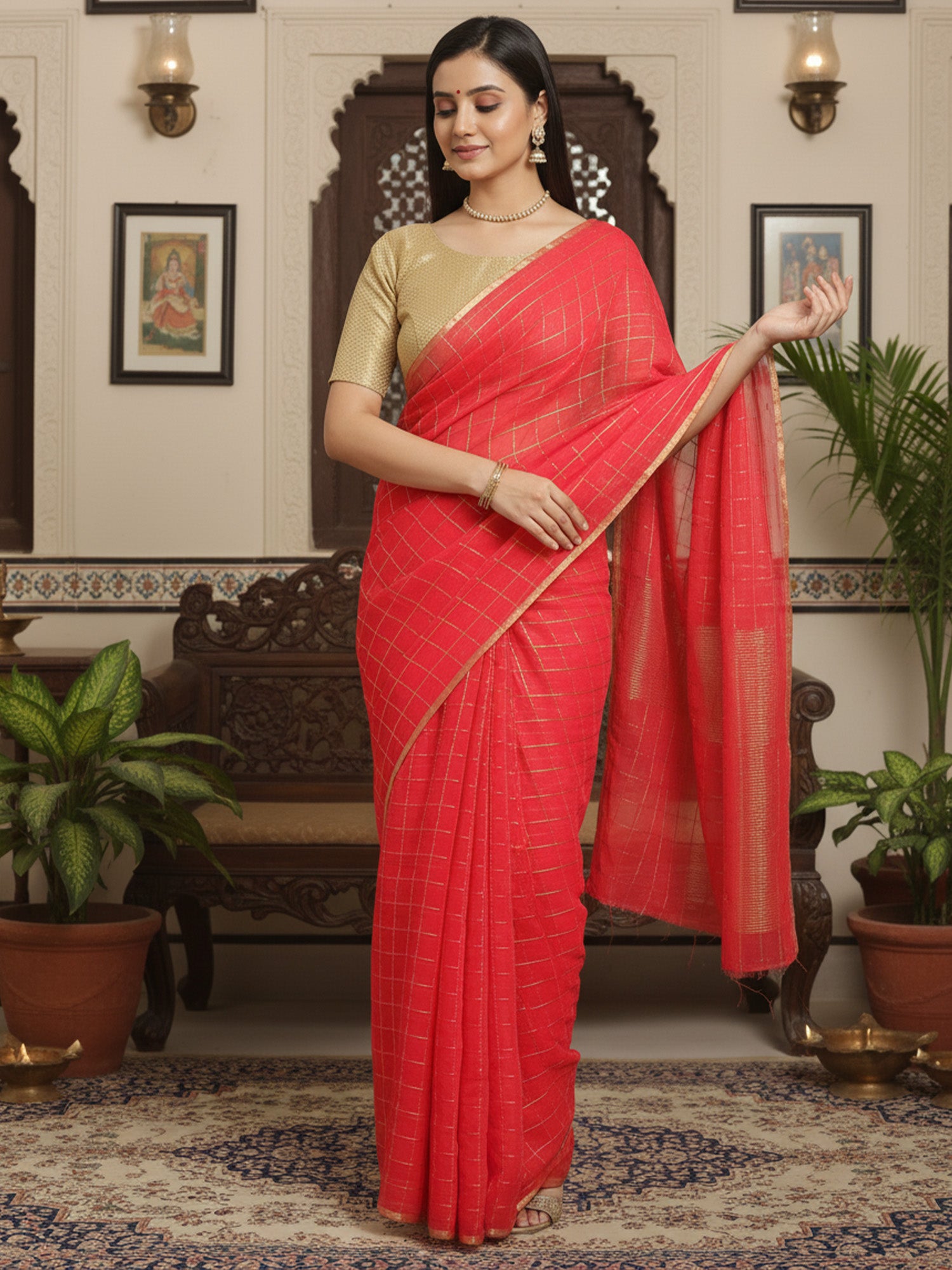 Women's Chiffon Pink Solid DesignerSaree With Blouse Piece