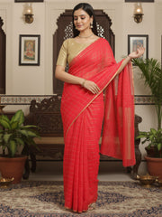 Women's Chiffon Pink Solid DesignerSaree With Blouse Piece