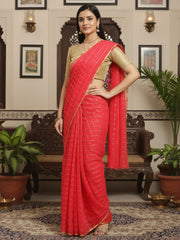 Women's Chiffon Pink Solid DesignerSaree With Blouse Piece
