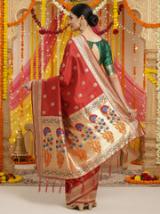 Women's Silk Blend Red Woven Design DesignerSaree With Blouse Piece