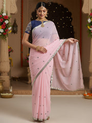 Women's Georgette Pink Embellished DesignerSaree With Blouse Piece