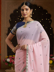 Women's Georgette Pink Embellished DesignerSaree With Blouse Piece