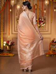 Women's Linen Blend Peach Woven Design DesignerSaree With Blouse Piece