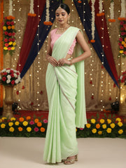 Women's Georgette Sea Green Solid DesignerSaree With Blouse Piece