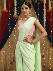 Women's Georgette Sea Green Solid DesignerSaree With Blouse Piece