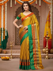 Women's Cotton Silk Mustard Printed DesignerSaree With Blouse Piece