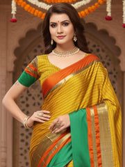 Women's Cotton Silk Mustard Printed DesignerSaree With Blouse Piece