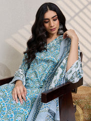 White Printed Straight Kurta Trousers With Dupatta Set