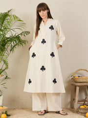 Indo Era White Embroidered A-Line Kurta Palazzos Set