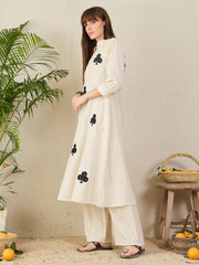 Indo Era White Embroidered A-Line Kurta Palazzos Set