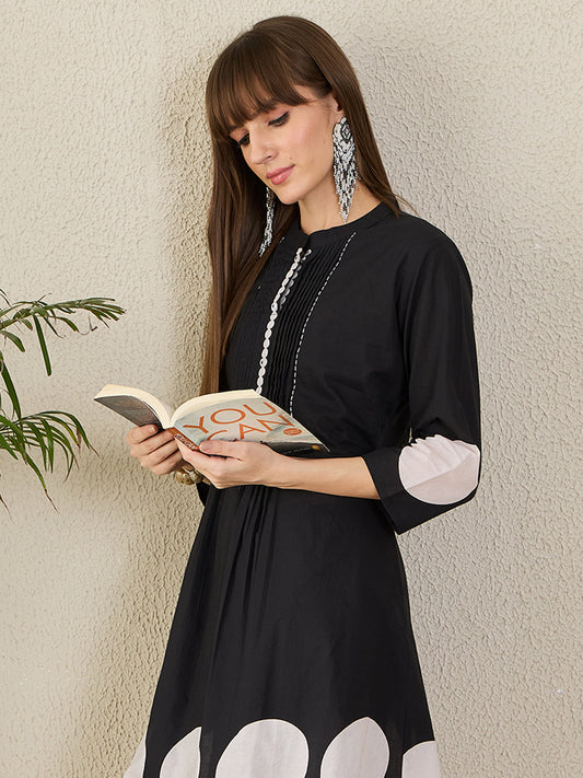 Indo Era Black Printed A-Line Kurta Trousers NA Set