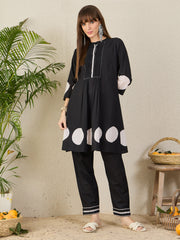 Indo Era Black Printed A-Line Kurta Trousers NA Set