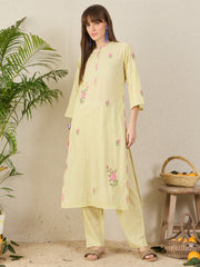 Indo Era Green Embroidered Straight Kurta Trousers Set