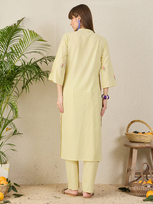 Indo Era Green Embroidered Straight Kurta Trousers Set