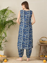 Indo Era Blue Printed Straight Kurta Salwar set