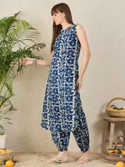 Indo Era Blue Printed Straight Kurta Salwar set