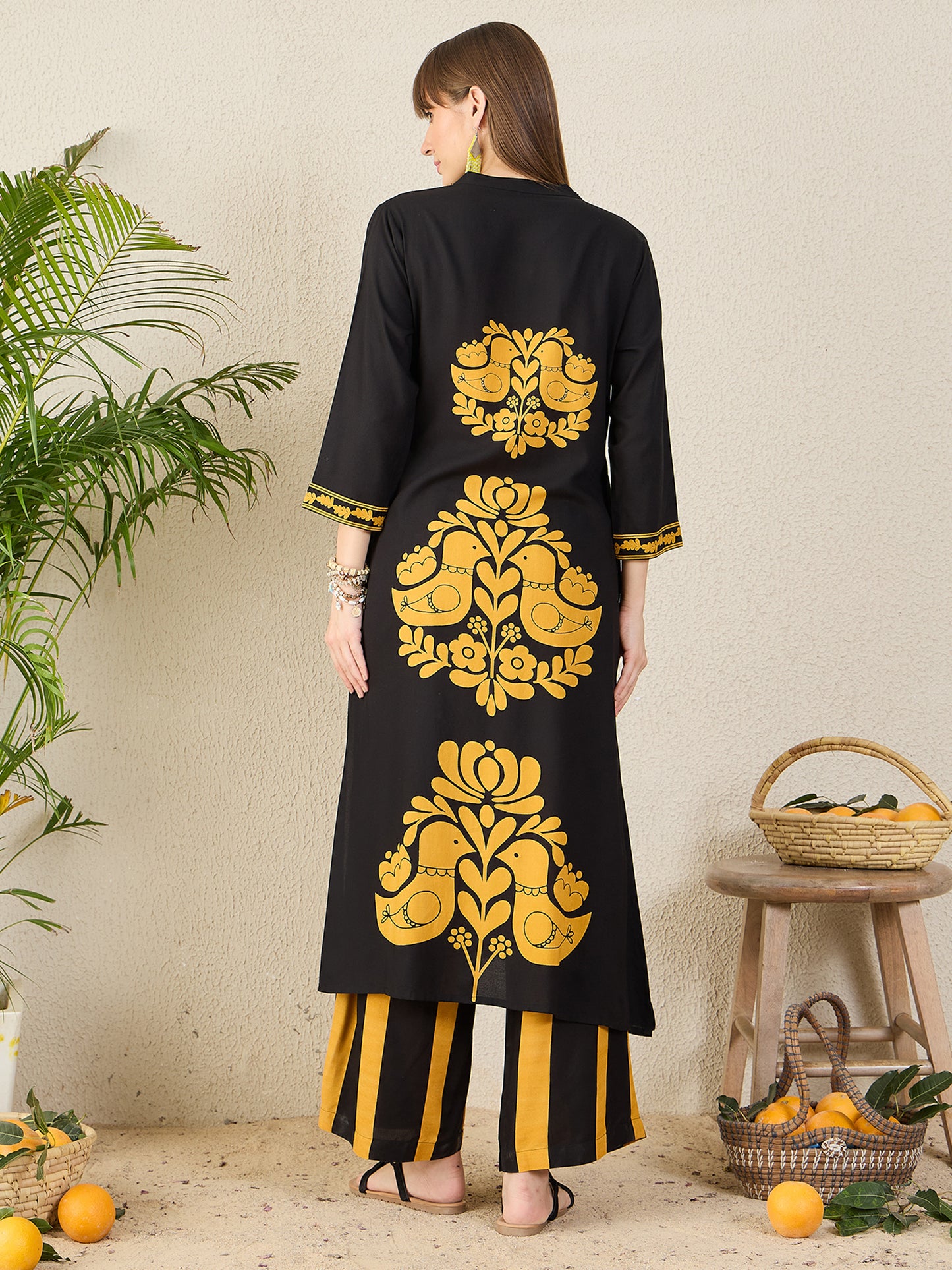 Black Printed A-Line Kurta Palazzos Set