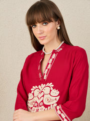 Maroon Printed Straight Kurta Palazzos Set