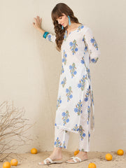 Indo Era White Printed Straight Kurta Trousers Set