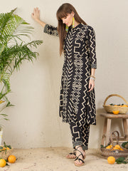 Indo Era Black Printed A-Line Kurta Trousers Set